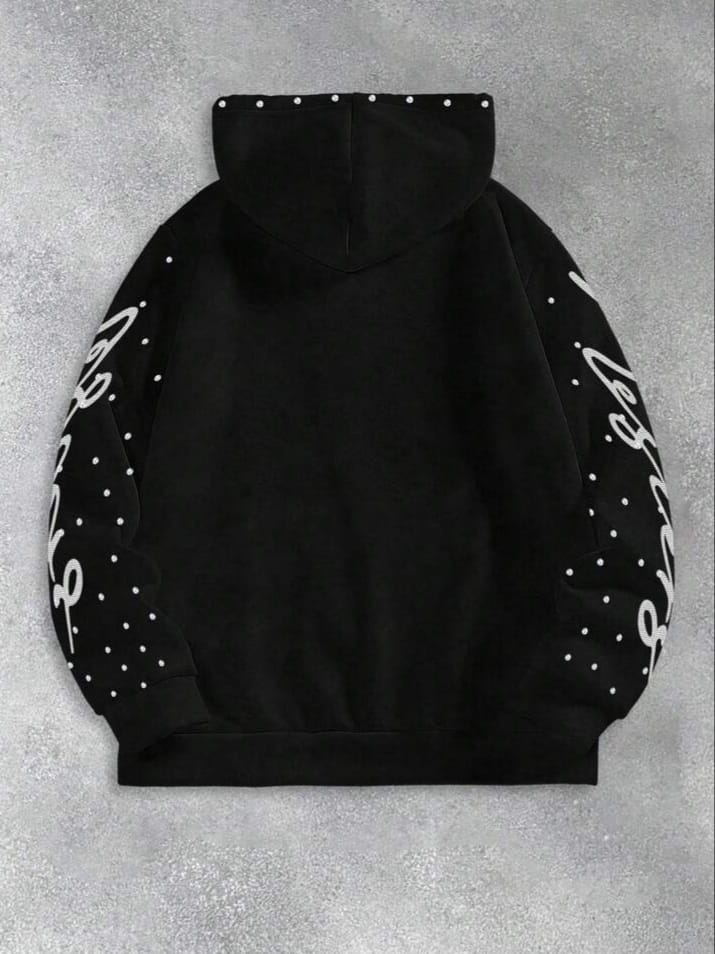 URBAN-UNCLE Streetrust Men's Minimalist Printed Rhinestone Decor 2000s Style Hoodie